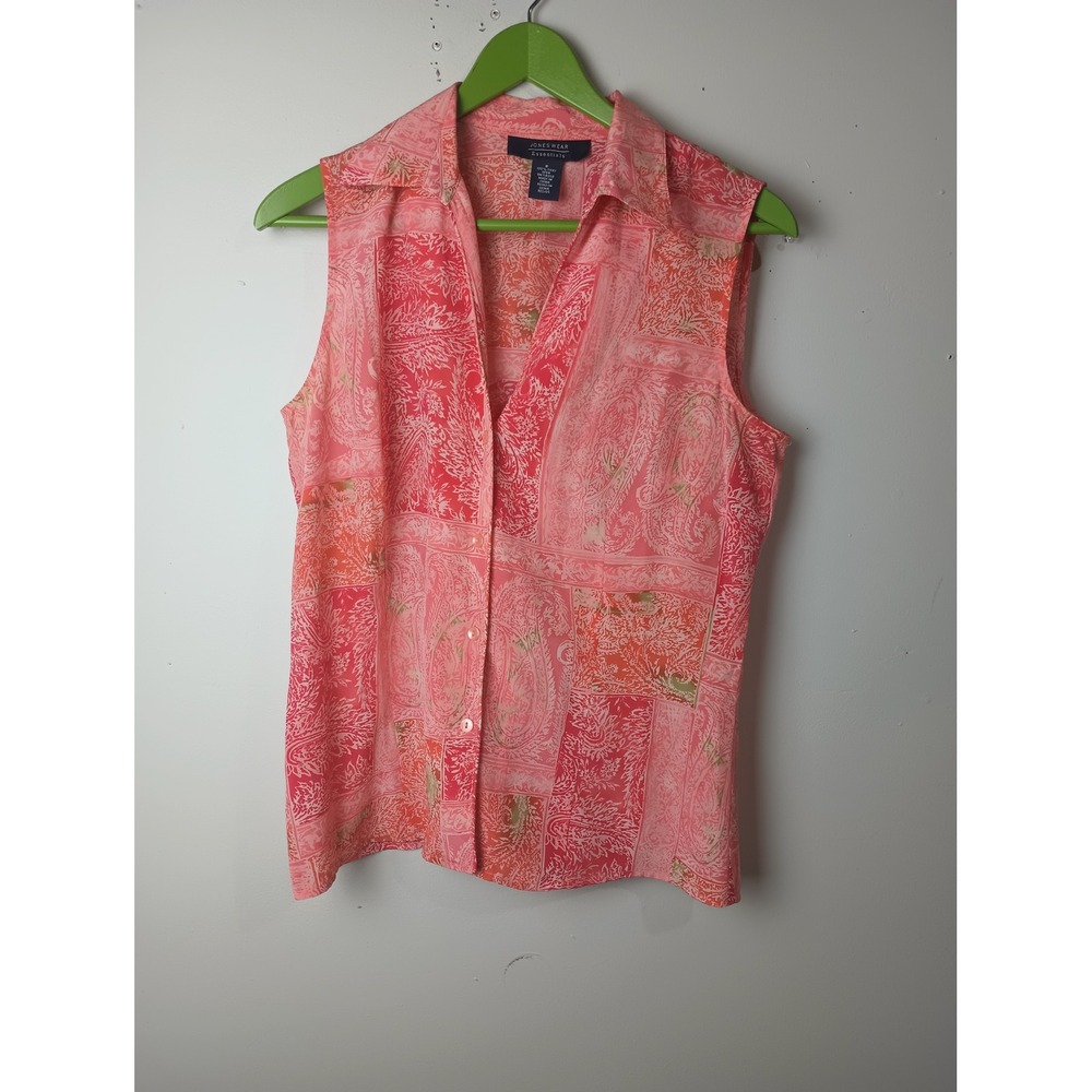Jones Wear Essentials Pink Paisley Patchwork Silk Sleeveless Blouse Vtg Y2K 8